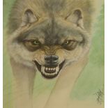 TERRY RILEY; watercolour "Snarling Wolf",