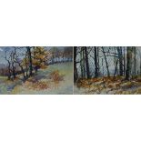 DORIS BROWN; a pair of watercolours "Coppice at Knosall, Staffordshire",