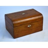 A Victorian walnut trinket/jewellery box centred with a mother of pearl and inlaid lozenge to the