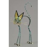 A contemporary metal sculpture of a cat with trembleuse head, height 33.5cm. CONDITION REPORT: