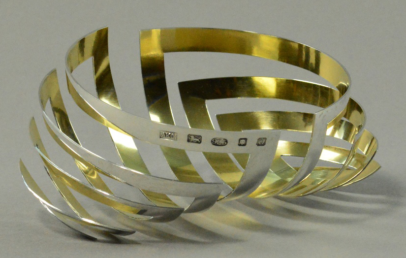 ANE CHRISTENSEN (born 1972); a kinetic 'Mini Nervous' bowl, hallmarked silver with a gilt washed