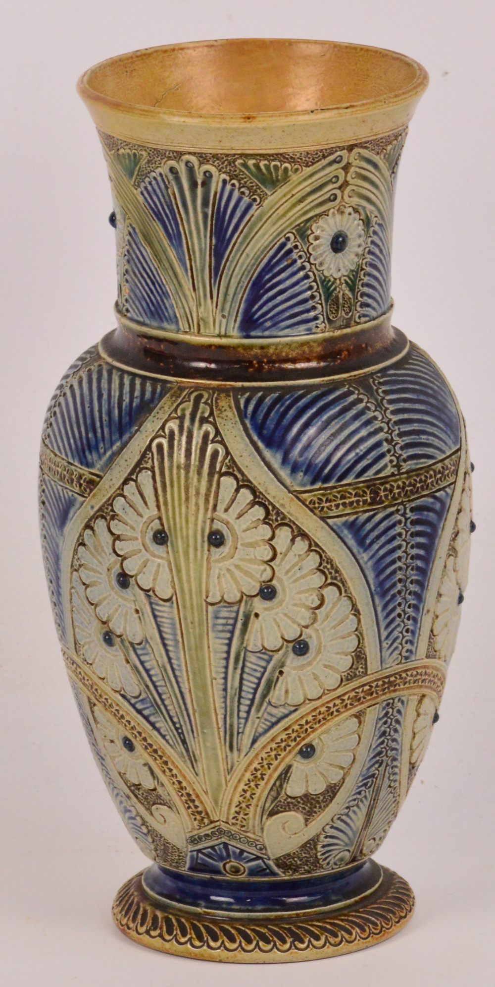 ROBERT WALLACE MARTIN (1843-1924) for Martin Brothers, London; a salt glazed vase, engraved floral - Image 4 of 6