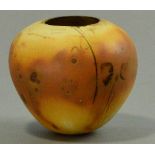 ELSPETH OWEN (born 1938); a small hand built unglazed bulbous form, smoke fired, height 9cm.