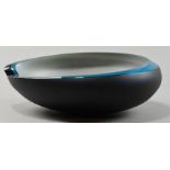 RACHAEL WOODMAN (born 1957); an oval bevelled glass bowl, stepped rim, black and grey with