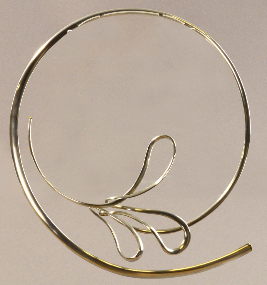 SUSAN MAY; a forged hallmarked silver neckpiece, made c. 1998, diameter 32cm.

Provenance: Purchased