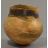 ELSPETH OWEN (born 1938); a hand built unglazed agate earthenware bulbous form, smoke fired,