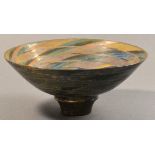 SUTTON TAYLOR (born 1943); a large earthenware high footed bowl, multiple layers of spiralling