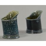 WALTER KEELER (born 1942); two small salt glazed jugs, blue finish, impressed mark, height of