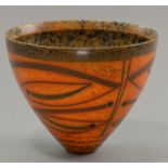 DUNCAN ROSS (born 1943); a conical bowl form, burnished terra sigillata slip, inlaid linear