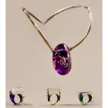 GAIL KLEVAN; an acrylic 'pebble' neckpiece, metal mount, drop length 19cm; with three acrylic rings,