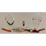 A quantity of assorted silver and costume jewellery including a silver and enamel butterfly brooch,