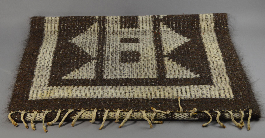 PETER COLLINGWOOD (1922-2008); a hand woven horse hair and wool rug, brown and cream, pattern of