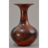 MICHAEL ALLEN; a burnished tall necked vase, red clay and blackened surface, smoke fired,
