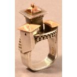 VICKI AMBERY-SMITH (born 1955); a hallmarked silver and yellow gold architectural inspired ring,