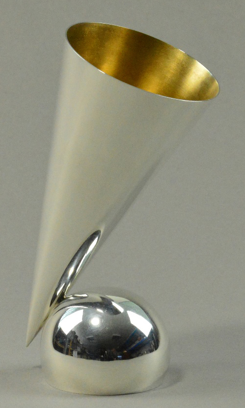 CHRIS KNIGHT (born 1964); a hallmarked double ended silver drinking vessel in the form of a cone