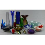 A group of coloured ornamental glass, including Holmegaard, Murano and other studio pieces (16).