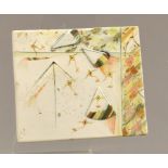 PAT BORTHWICK: a porcelain tile, painted decoration, mounted on perspex, gallery label verso, tile