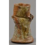 CHARLES BOUND (born 1939); a stoneware lugged and altered vase with heavy encrustations, wood fired,