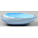 RACHAEL WOODMAN (born 1957); a bevelled glass bowl, blue grey and white, incised signature and