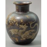 Martin Brothers, London and Southall; a salt glazed bulbous vase, engraved dragon motif, incised