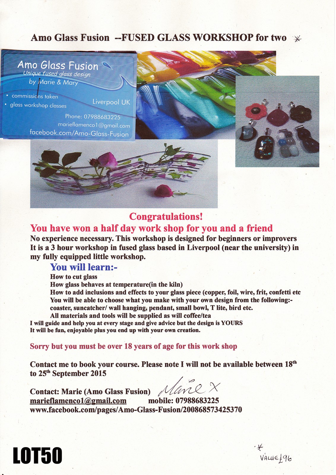 FUSED GLASS WORKSHOP for two – Amo Glass Fusion – a half day workshop for two in fused glass based