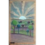 "Dusk falls, moon rises" (23x38cm) by Elfin Bow – acrylic on found wood EST 150 I am an artist,