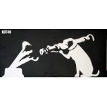 HMV with bazooka (82x38cm) – woodcut on MDF board – 2 of 4 lots