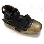 SIEBE GORMAN & CO; a leather and brass divers counter weight boot, stamped, length approx. 33cm, and