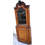 A 19th century Dutch walnut and floral marquetry inlaid display cabinet,