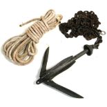 A grapnel type Swedish produced 25kg anchor together with a length of rope (2).