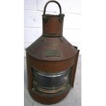 A William Harbie and Co. copper ships lantern, pattern no.1305, with port ribbon label, height 57cm.