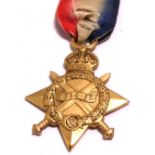 A WWI 1914 Star awarded to; 2121. PTE.R. MACDOUGALL.  A.B.S. HIGHRS.