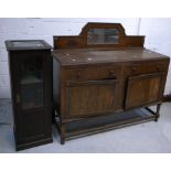 A late 19th early 20th century tall oak cabinet with glazed top, glazed door and interior shelving,