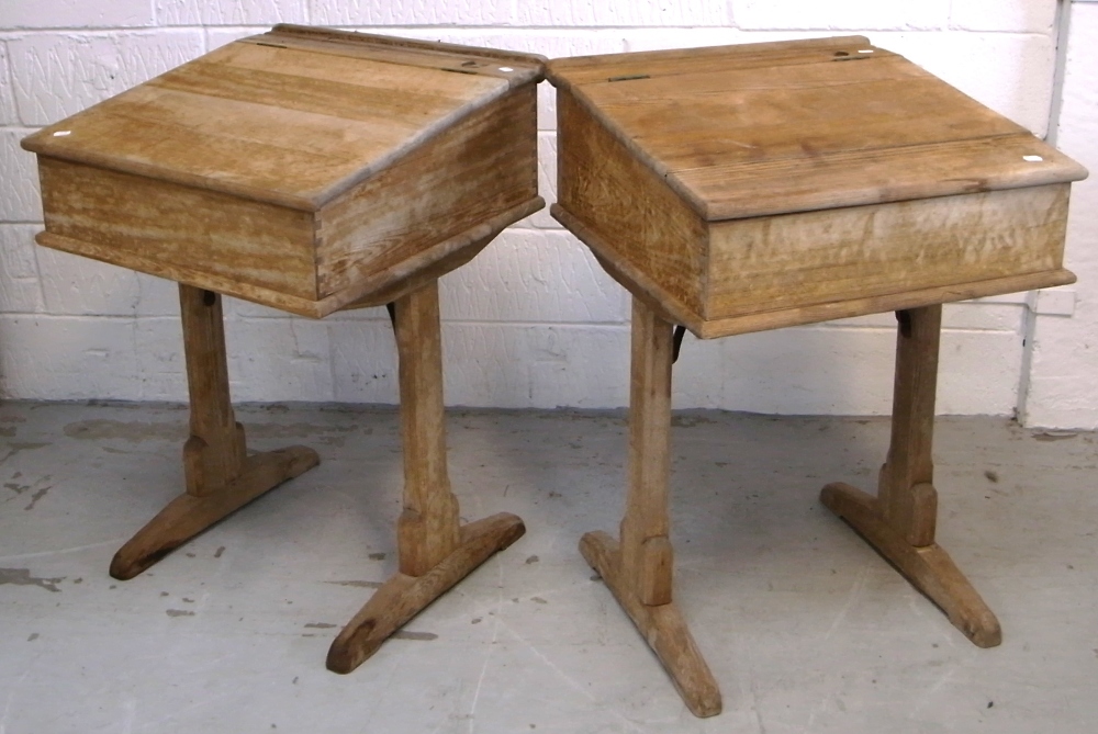 Two vintage pine school desks, width of both 58cm (2).