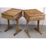 Two vintage pine school desks, width of both 58cm (2).