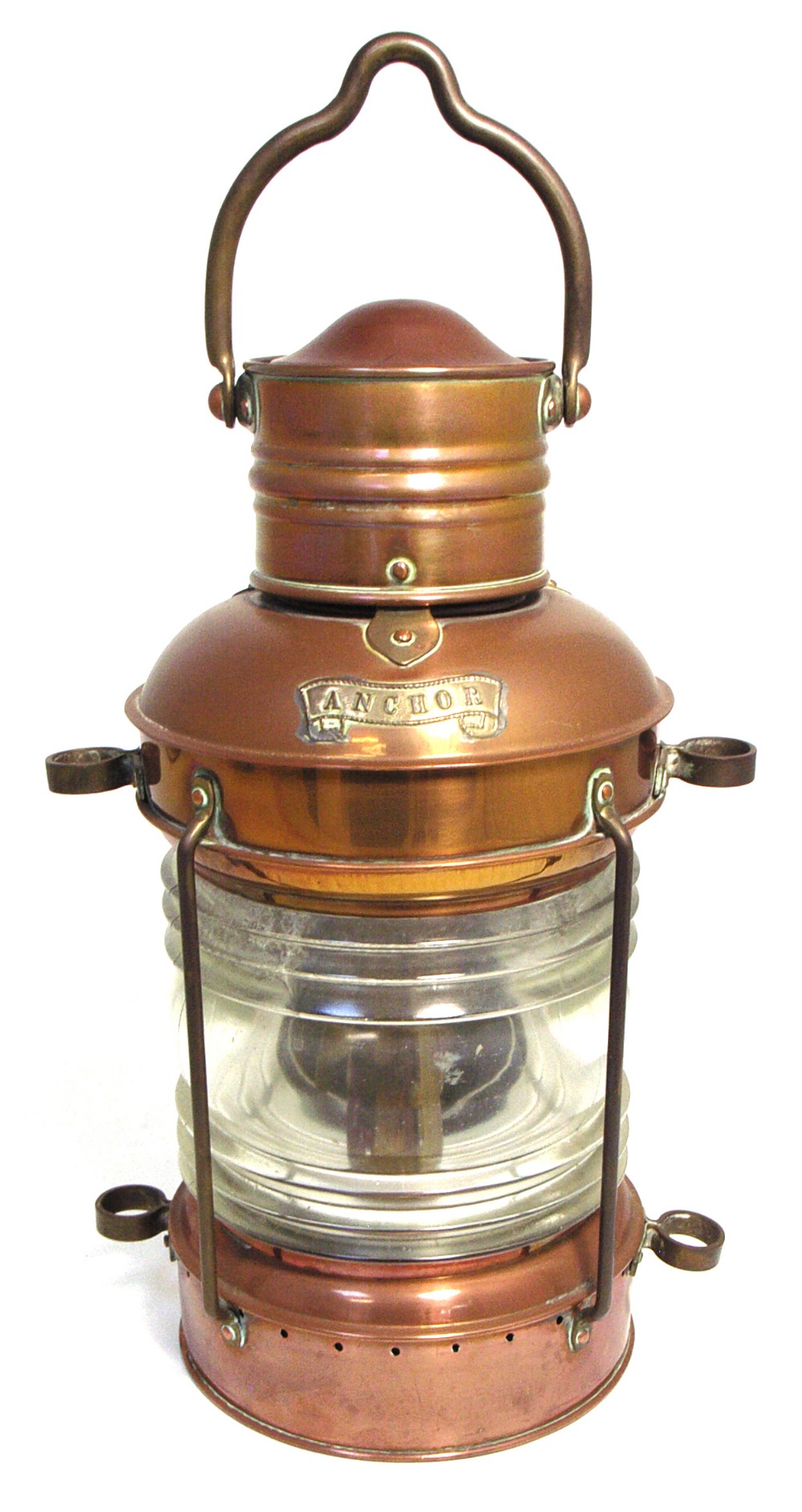 A ship's copper "Anchor" cylindrical lamp, height 35cm.