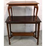 A rectangular mahogany hall table on tapering legs with smaller lower shelf,
