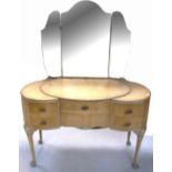 A "Walnut Production" serpentine front mirror back dressing table on cabriole legs with two drawers