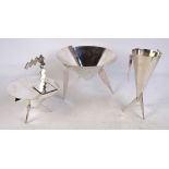 An unusual Australian white metal three piece oversized tea service comprising conical teapot with