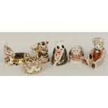 Six Royal Crown Derby paperweights; old Imari frog, 407/4500, teddy bear, bulldog, panda, koala