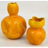 A c.1880s Burmantofts yellow glazed double gourd dimpled vase with crimped rim and incised