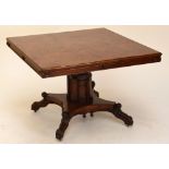 A very unusual 19th century Pollard oak centre table, the square moulded crossbanded top carved to