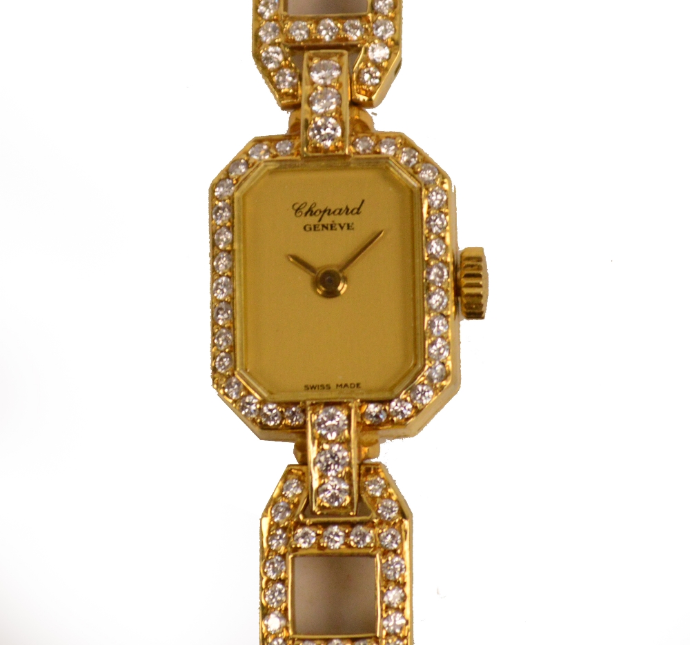 CHOPARD; a lady's 18ct gold diamond set wrist watch, the rectangular dial with canted corners, - Image 3 of 3