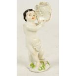 A late 18th century German KHC nude figure of a boy holding a vacant cartouche,