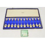 A cased set of Elizabeth II hallmarked silver signs of the zodiac teaspoons, John Pinches,