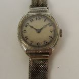 A lady's vintage 18ct white gold wristwatch,