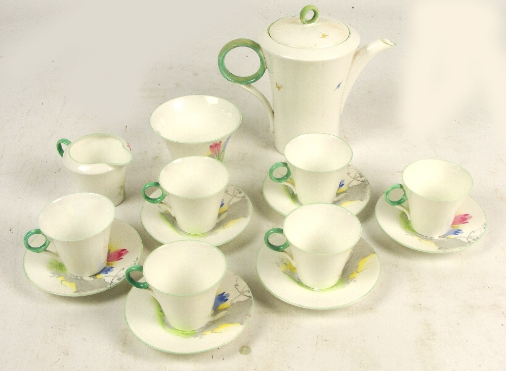 A Shelley 2164 pattern floral decorated part tea set comprising teapot, six cups, six saucers,
