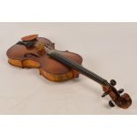 A mid 20th century violin with burr walnut veneer sides and back, with paper label inscribed "Ernest