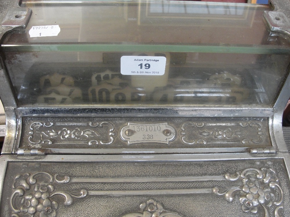 An early 20th century National Cash Register with glazed viewing section, floral embossed main panel - Image 4 of 5