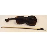 A full size violin, for restoration, bears spurious Ruggeri label, length of back 35.